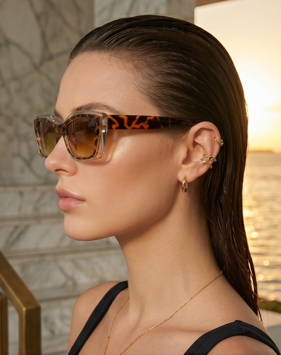Designerskie okulary przeciwsłoneczne z transparentną oprawką i filtrem UV400 Olivia