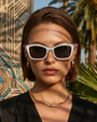 Designerskie okulary przeciwsłoneczne z transparentną oprawką i filtrem UV400 Olivia Biały