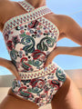 Jednoczęściowy strój kąpielowy z dekoltem typu halter i orientalnym wzorem paisley Roxana