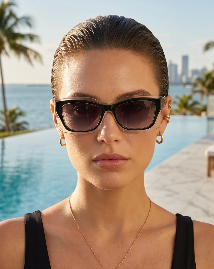 Designerskie okulary przeciwsłoneczne z transparentną oprawką i filtrem UV400 Olivia
