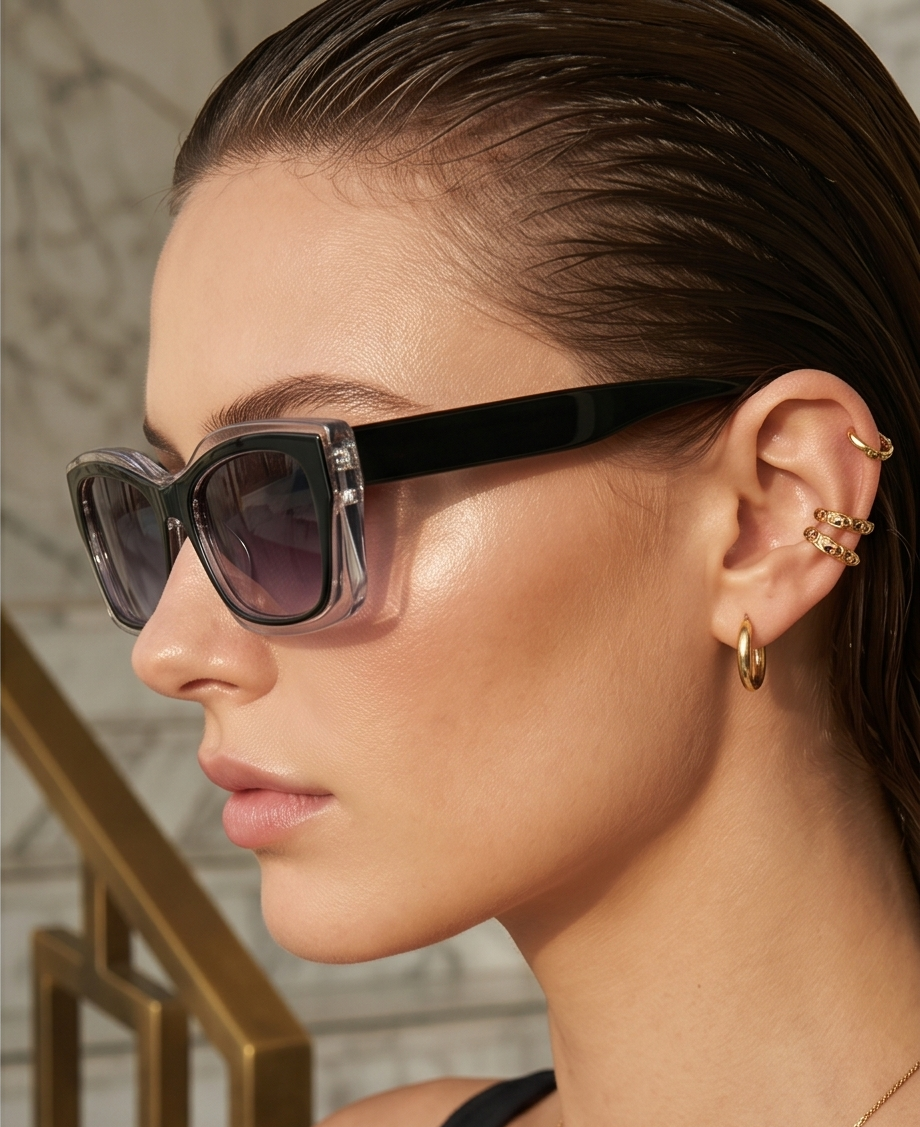 Designerskie okulary przeciwsłoneczne z transparentną oprawką i filtrem UV400 Olivia