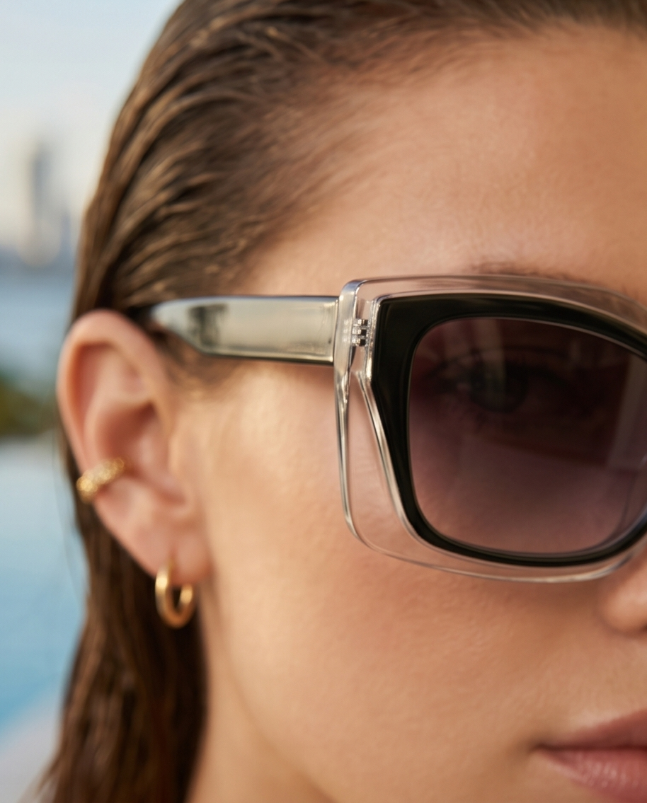 Designerskie okulary przeciwsłoneczne z transparentną oprawką i filtrem UV400 Olivia
