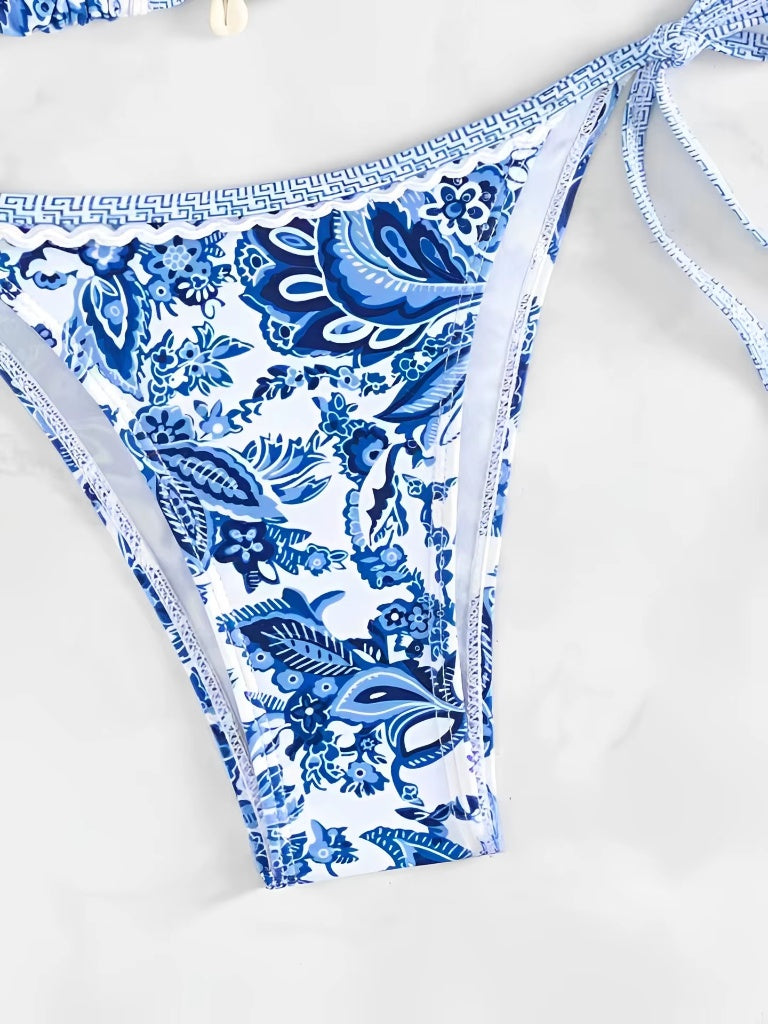 Dwuczęściowe bikini wiązane z greckim motywem i ozdobną muszelką na słoneczne dni Aurelia