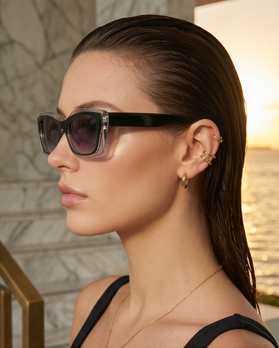 Designerskie okulary przeciwsłoneczne z transparentną oprawką i filtrem UV400 Olivia