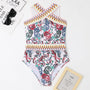 Jednoczęściowy strój kąpielowy z dekoltem typu halter i orientalnym wzorem paisley Roxana