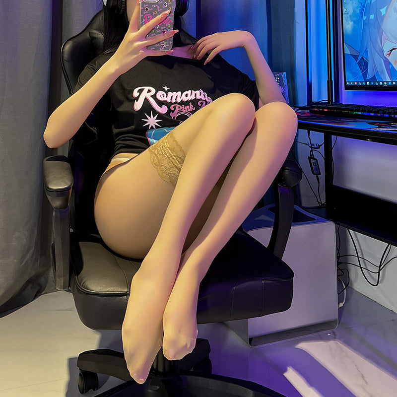 Pończochy samonośne z koronkowym wykończeniem Ingrida Beżowy FREESIZE