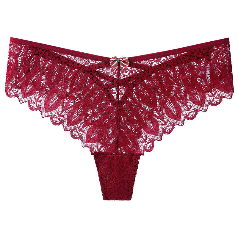 Figi koronkowe z kokardką na specjalne okazje Wita Bordowy