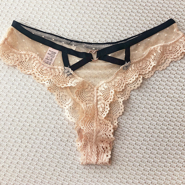 Stringi koronkowe z ozdobnymi paskami na specjalne okazje Aliana Beżowy