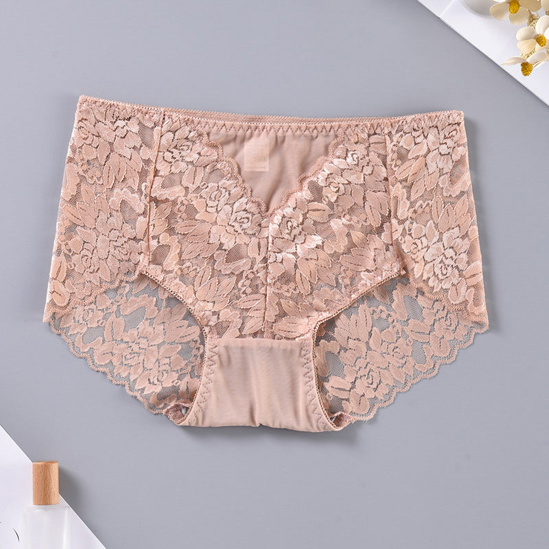 Majtki koronkowe z pełnym tyłem eleganckie Heidine Beżowy