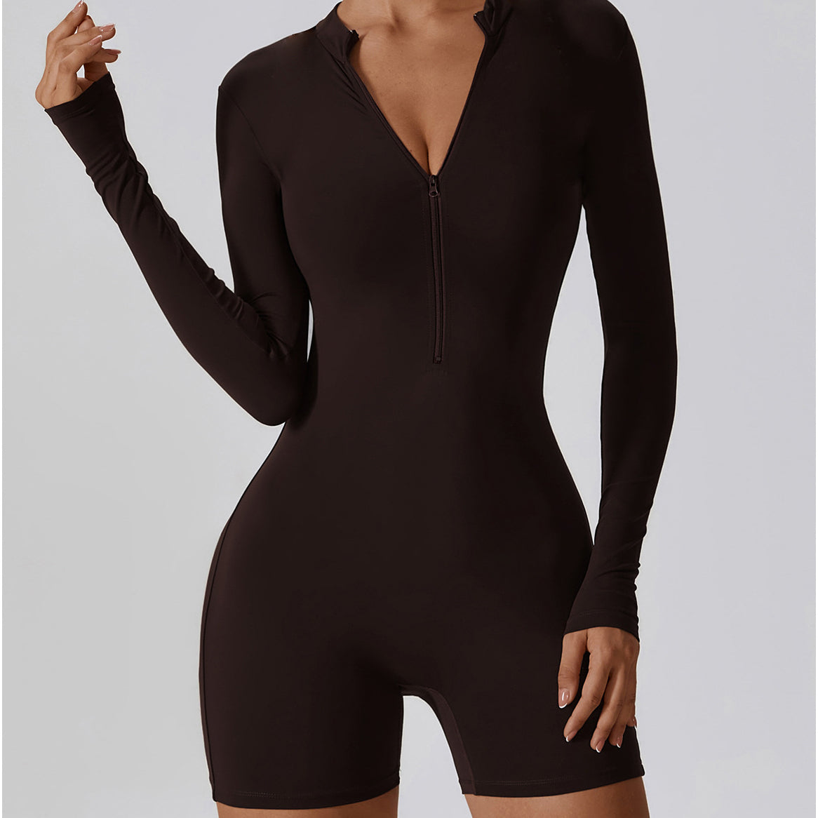 Body sportowe z elastycznego materiału z zamkiem błyskawicznym Sylviane