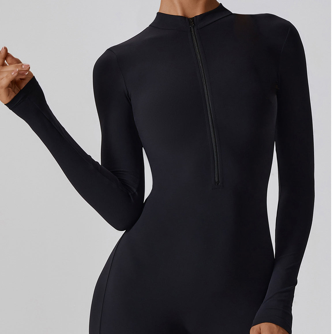 Body sportowe z elastycznego materiału z zamkiem błyskawicznym Sylviane