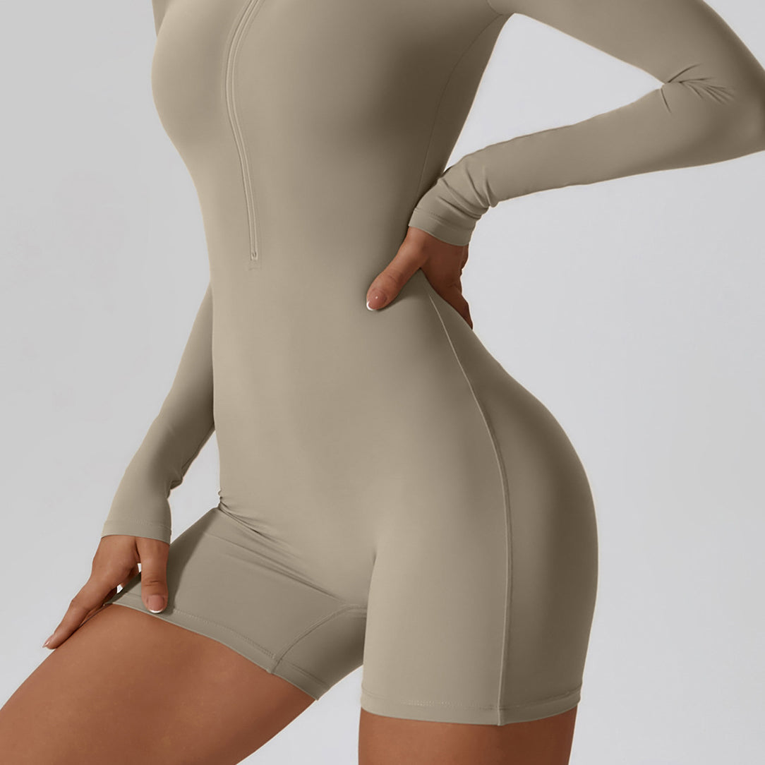 Body sportowe z elastycznego materiału z zamkiem błyskawicznym Sylviane