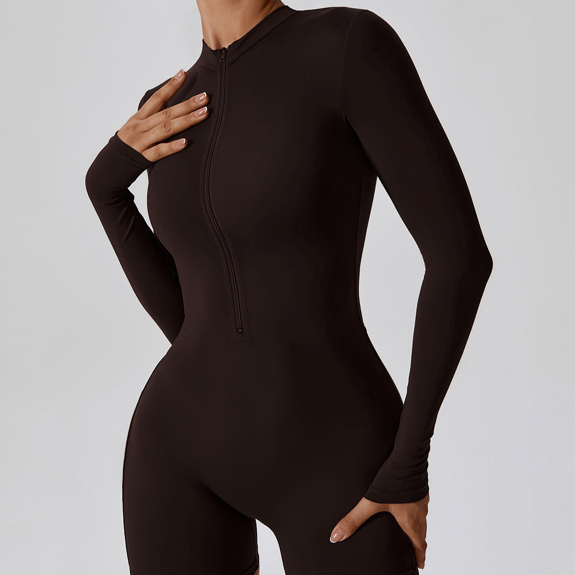 Body sportowe z elastycznego materiału z zamkiem błyskawicznym Sylviane