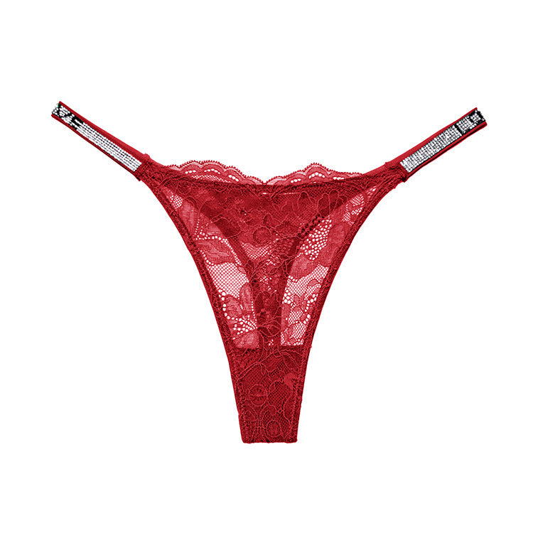 Stringi koronkowe z cyrkoniami na specjalne okazje Lovisa Czerwony