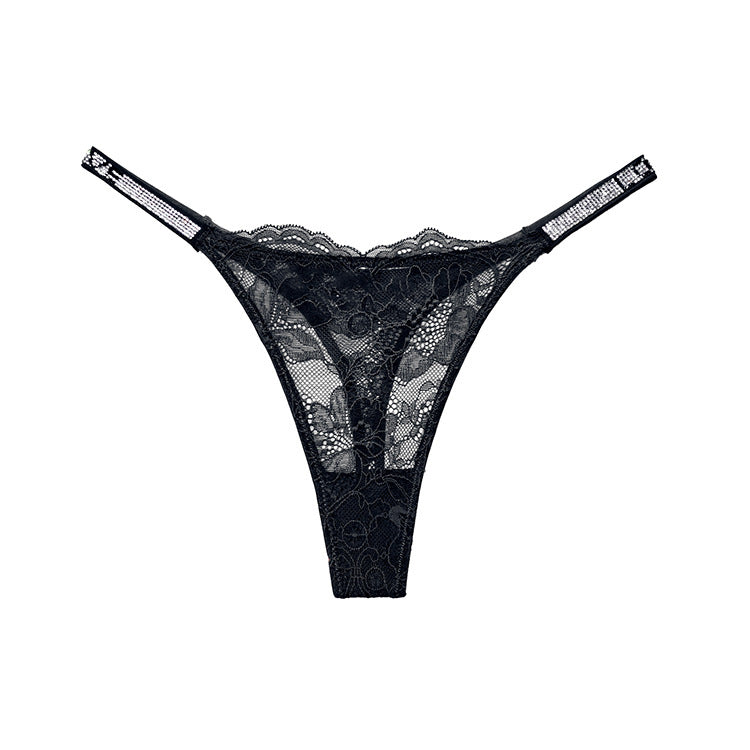 Stringi koronkowe z cyrkoniami na specjalne okazje Lovisa Czarny