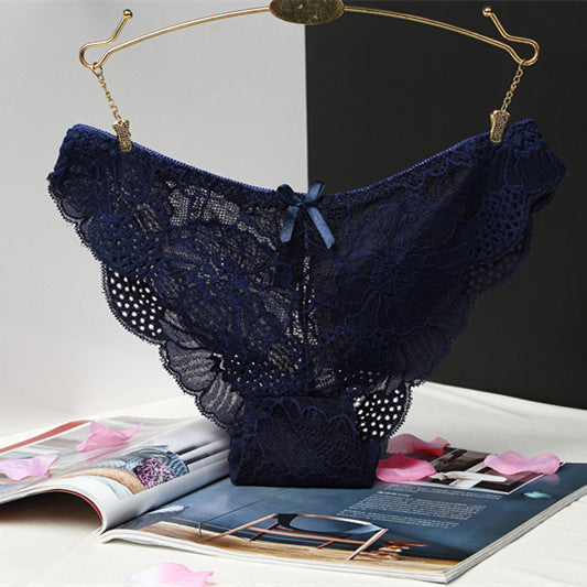 Figi koronkowe biodrówki z delikatnej koronki Guillermina Granatowy