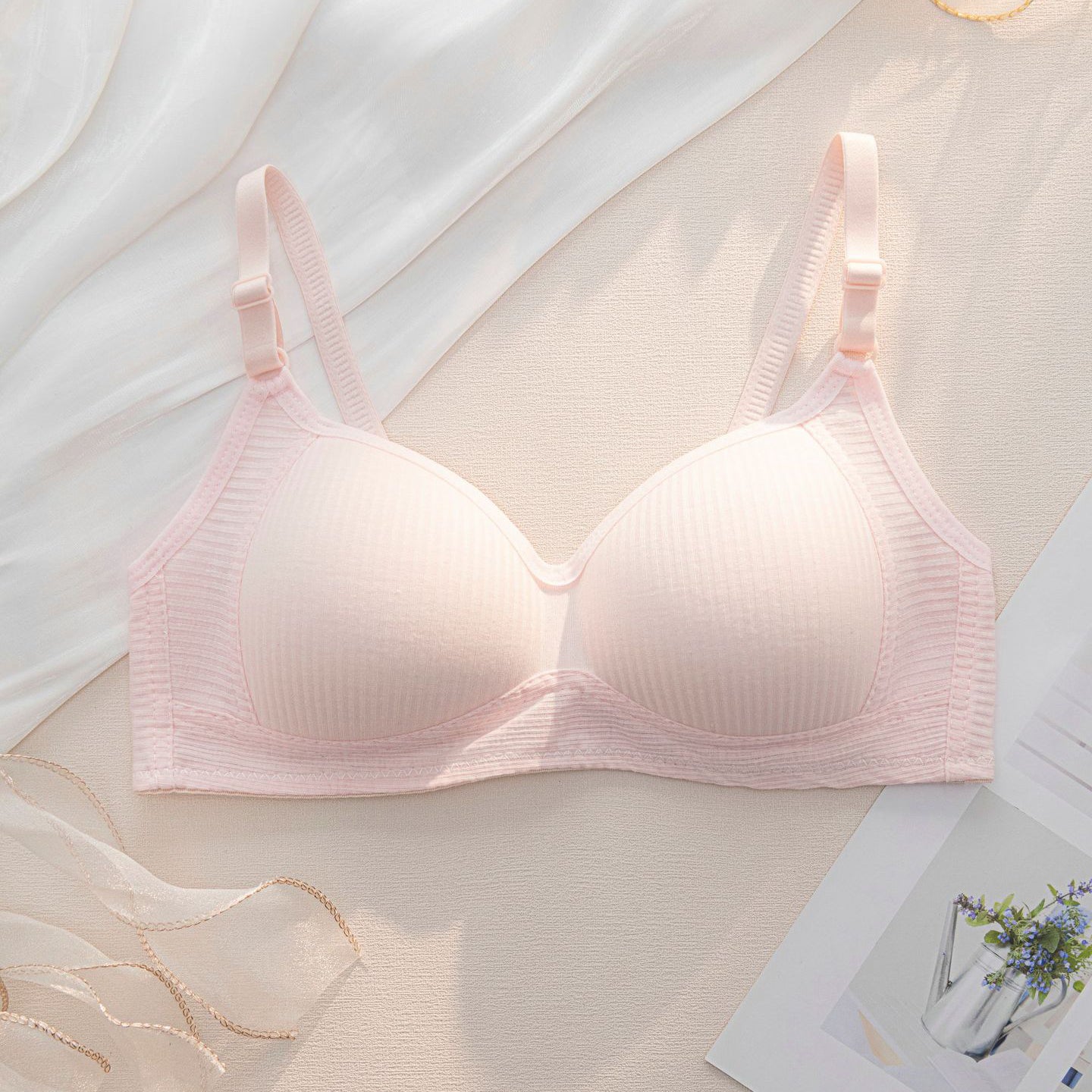 Biustonosz bezszwowy bez fiszbin codzienny elegancki Sibylle Różowy