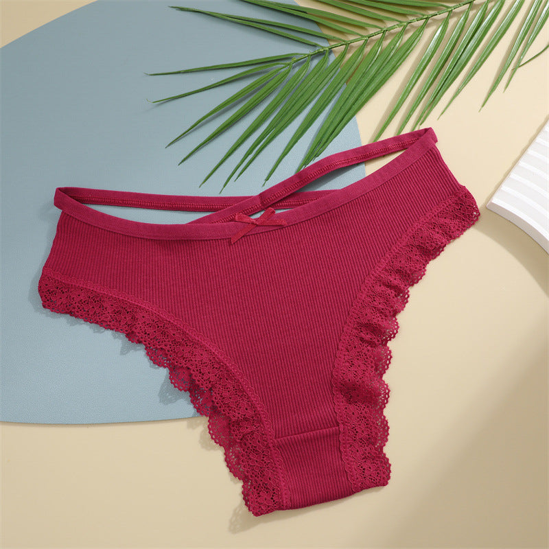 Figi z paseczkami i koronką na co dzień i okazje Vladena Bordowy