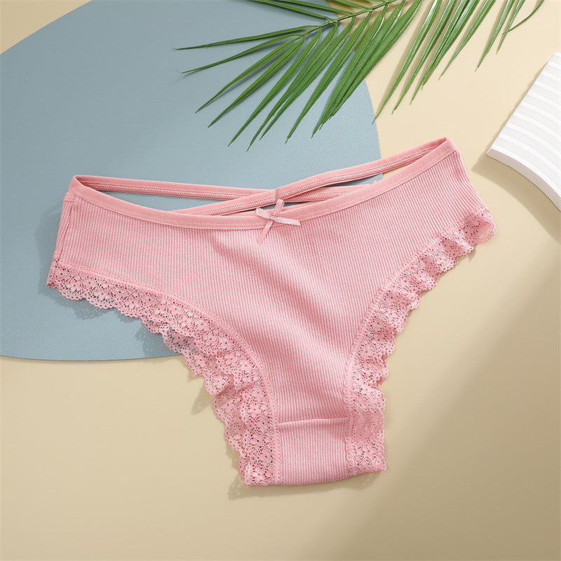 Figi z paseczkami i koronką na co dzień i okazje Vladena Różowy