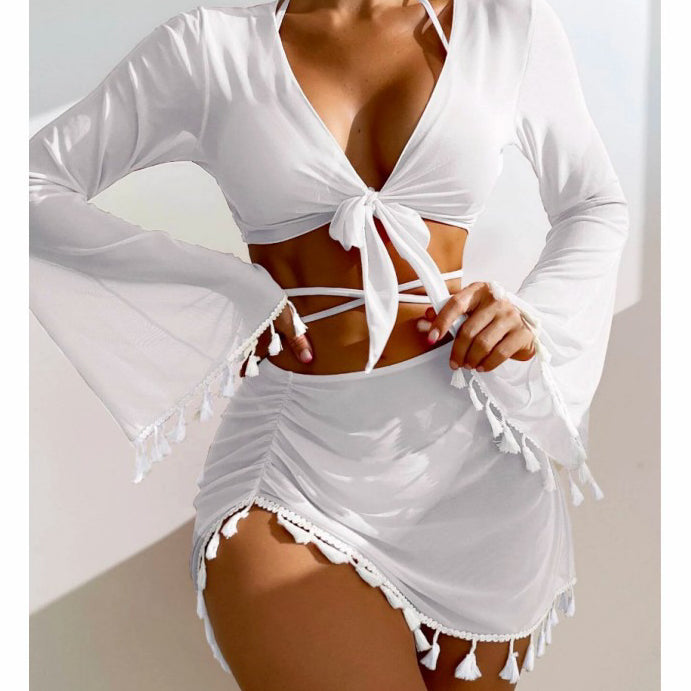 Komplet bikini z pareo i wielofunkcyjnym topem na plażę Maili Biały