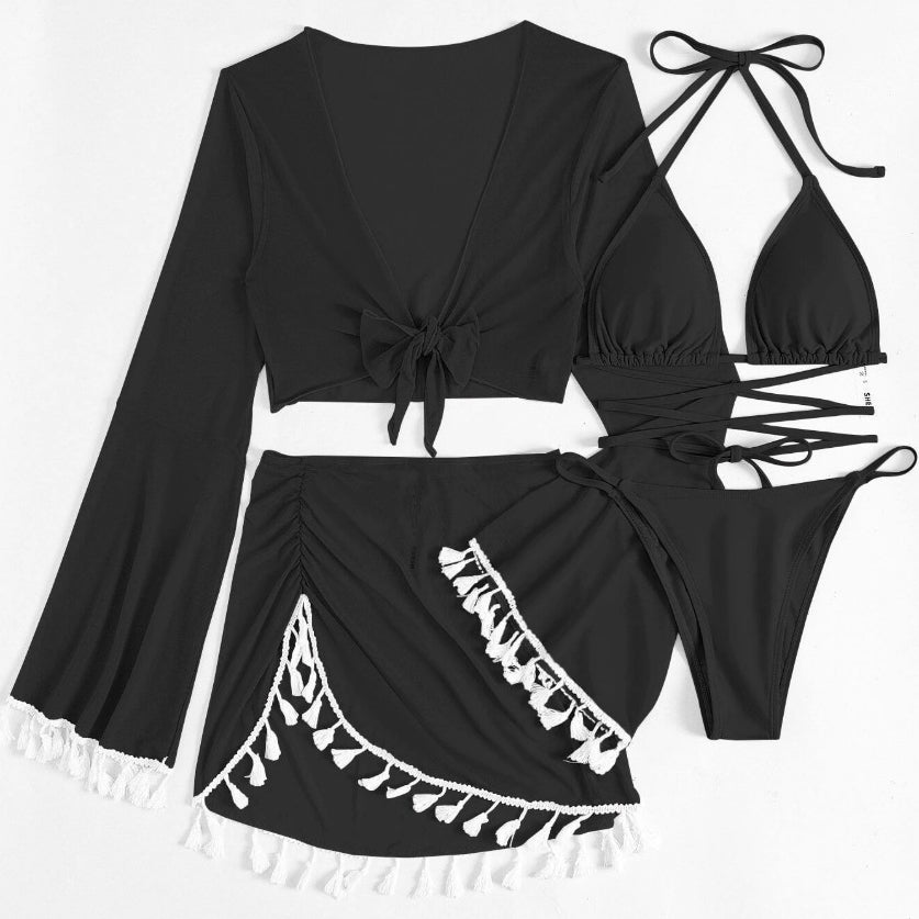 Komplet bikini z pareo i wielofunkcyjnym topem na plażę Maili Czarny