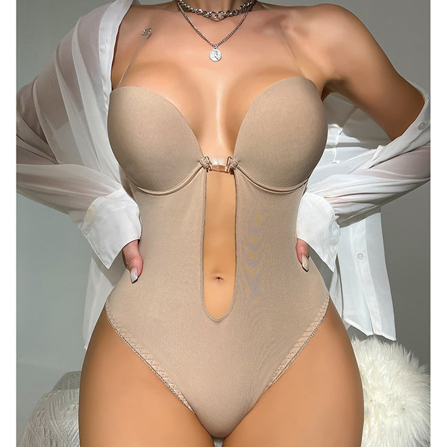 Body bezszwowe z dekoltem na wieczorne wyjścia Jeronima Beżowy2