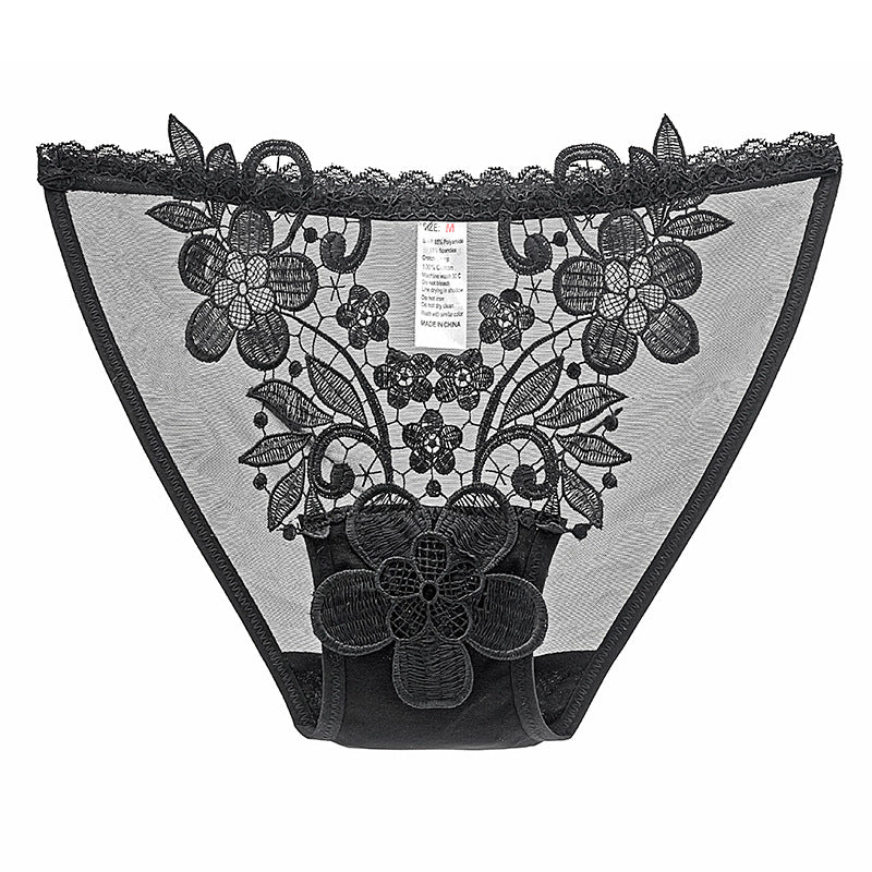 figi z haftem i prześwitującym materiałem Pakize Czarny