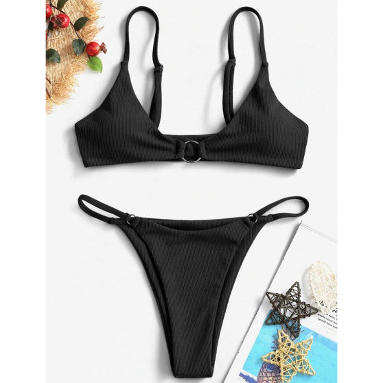 Bikini z ozdobnymi kółeczkami regulowane na lato Mareike Czarny