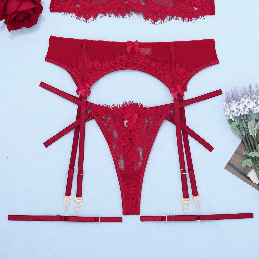 Koronkowy zestaw bielizny z pasem do pończoch na romantyczne okazje Elie