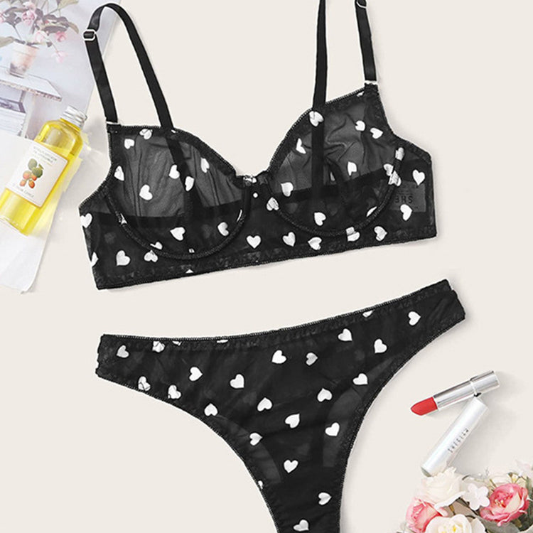 Zestaw bielizny z koronką i regulowanymi ramiączkami Gayleen Czarny L