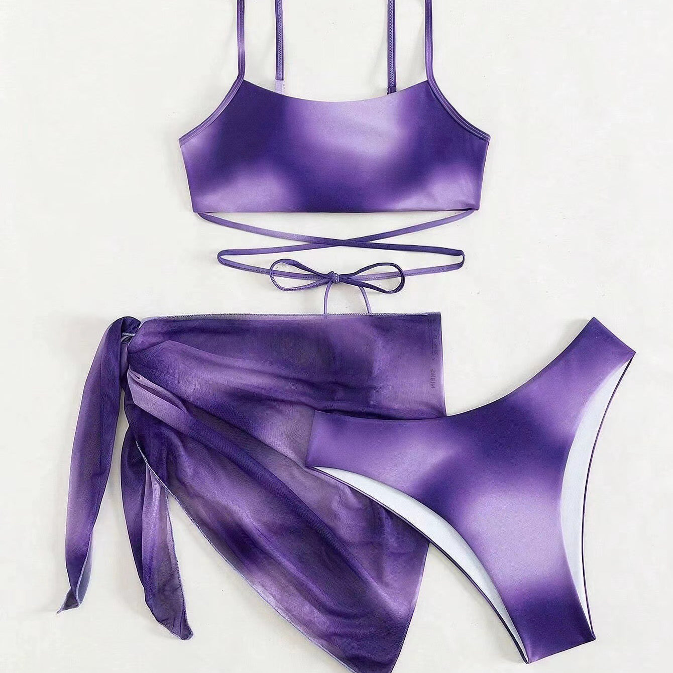 Komplet bikini z pareo na plażę i basen Eufrasia Fioletowy