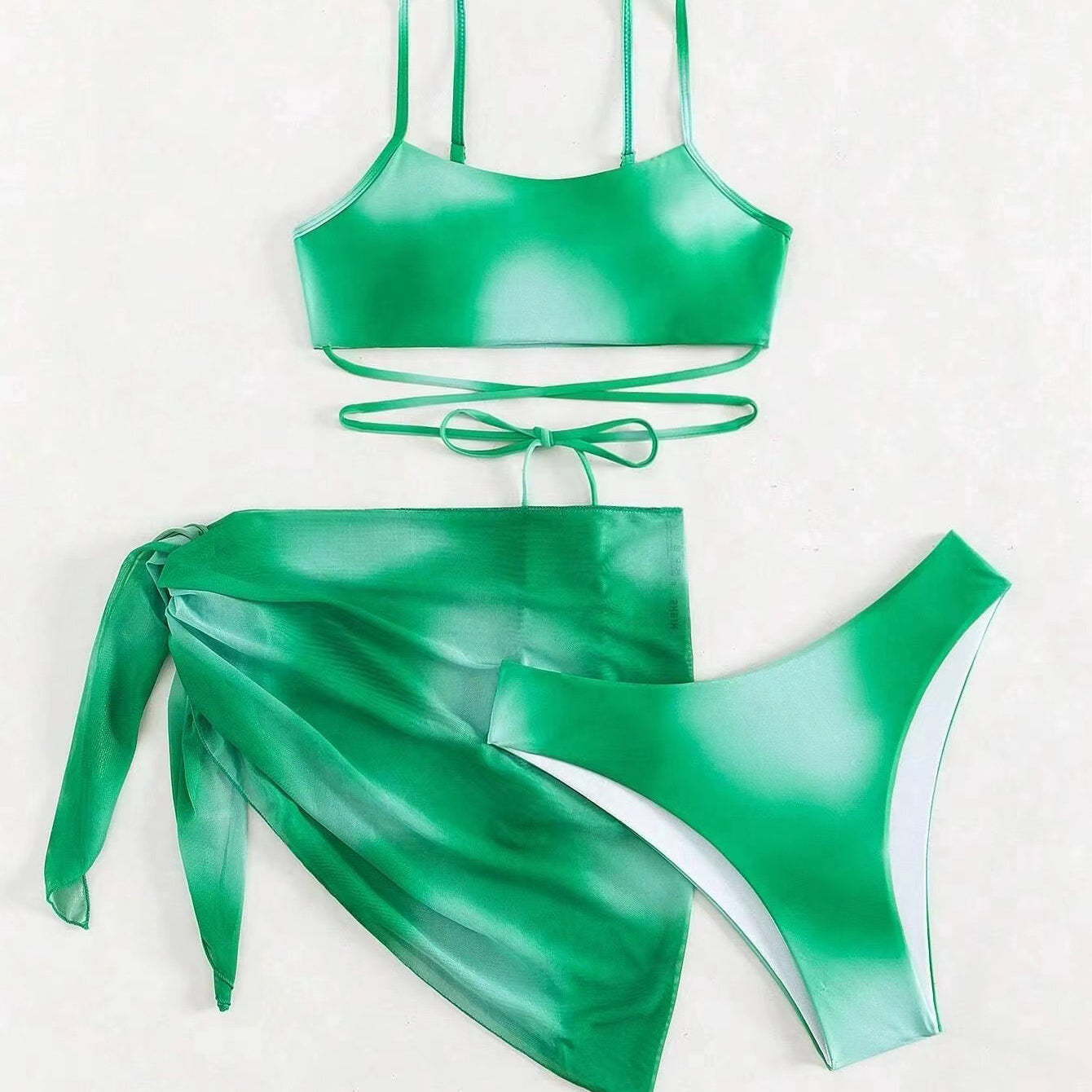 Komplet bikini z pareo na plażę i basen Eufrasia Zielony