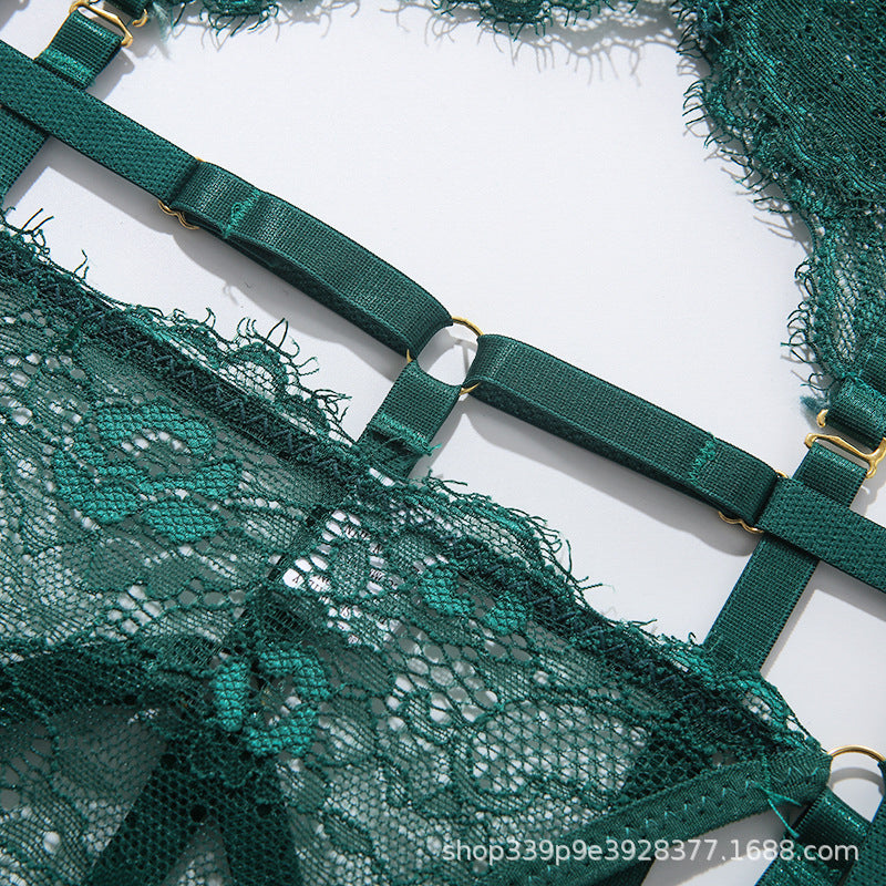 Koronkowy komplet bielizny z pasem do pończoch na romantyczny wieczór Fatinah