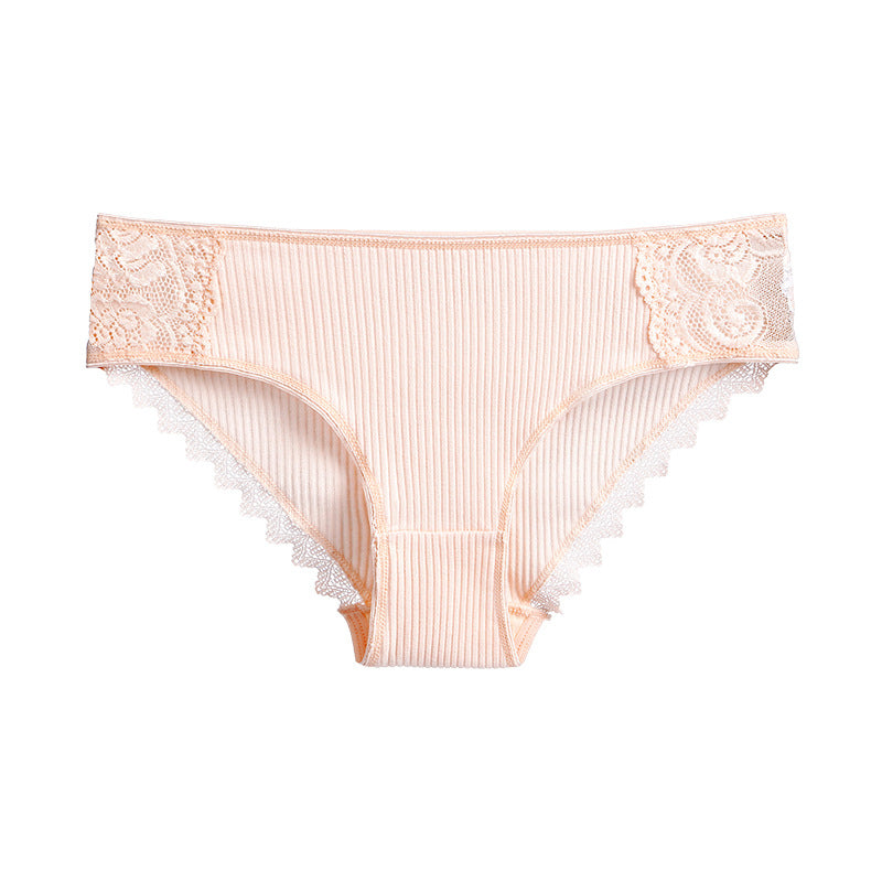 Figi prążkowane z koronką na co dzień i okazje Asja Beżowy