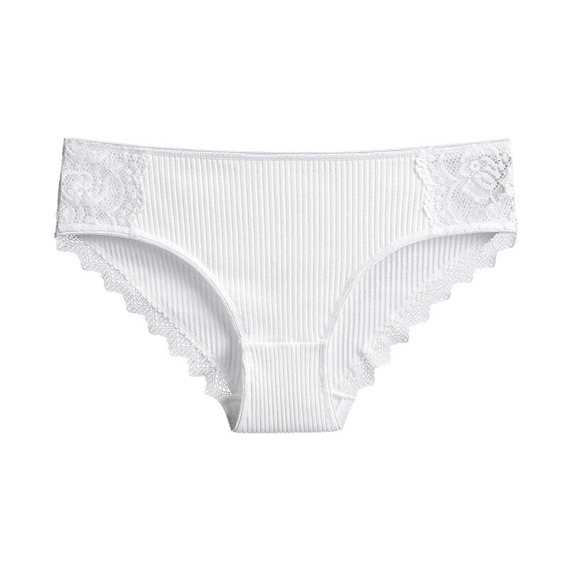 Figi prążkowane z koronką na co dzień i okazje Asja Biały