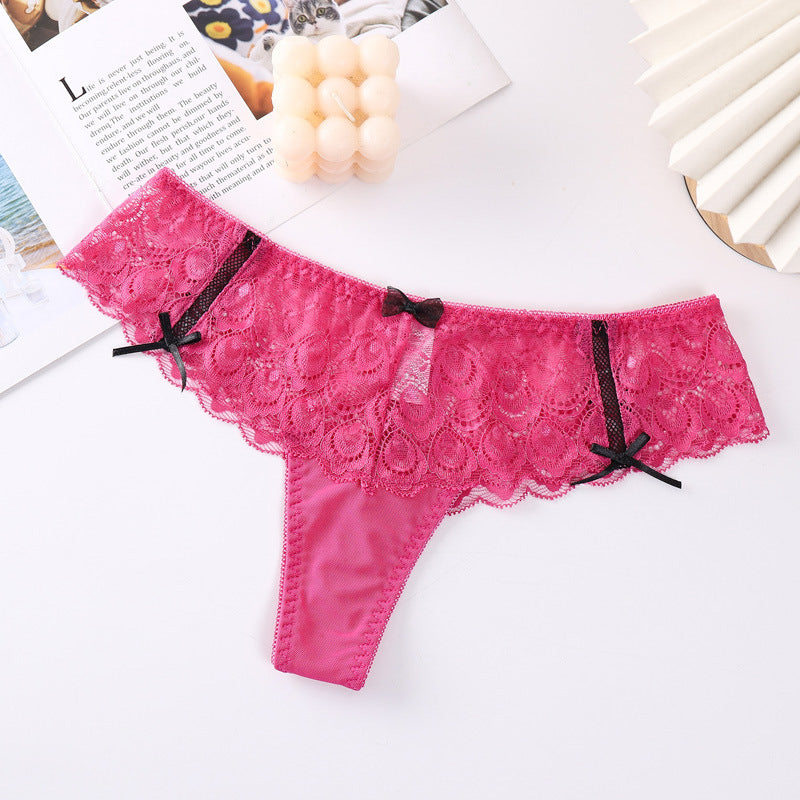 Stringi koronkowe z kokardkami eleganckie Destini Różowy