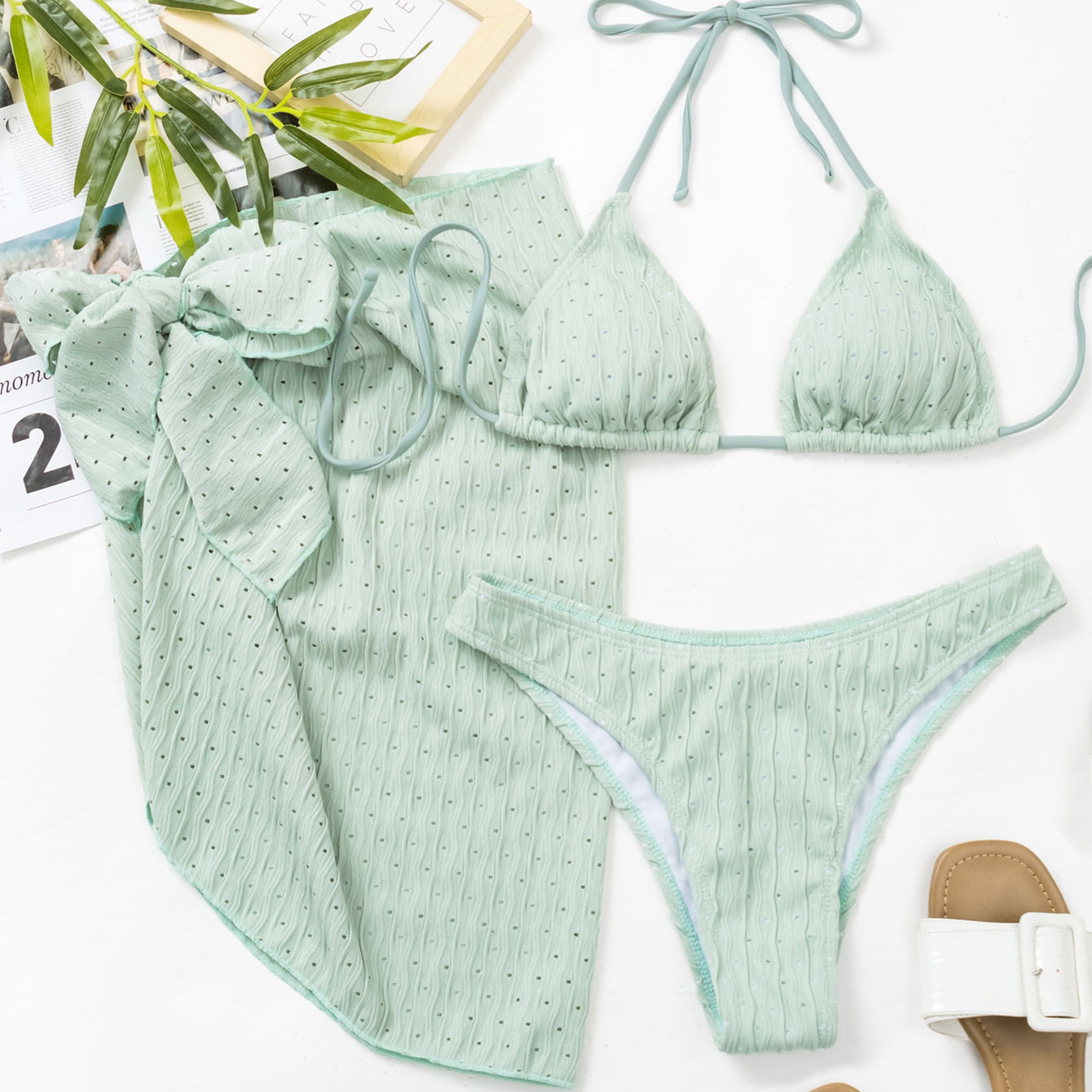 Bikini wiązane na szyi z elastyczną spódnicą plażową Erietta Zielony2