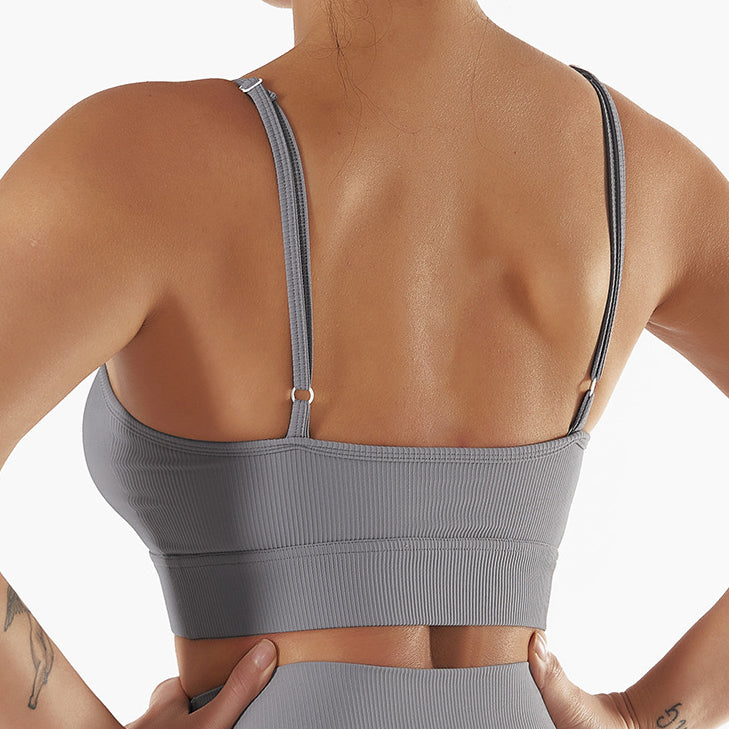 Biustonosz sportowy prążkowany elastyczny do treningu Ehtel