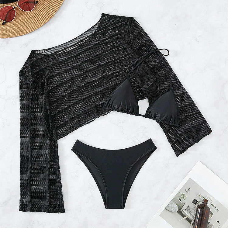 Komplet plażowy z ażurową narzutką i bikini na lato Tressa Czarny