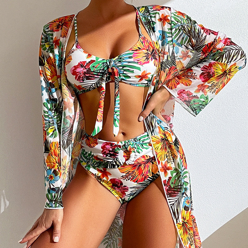 Bikini z narzutką na plażę z kwiecistym wzorem Olesya