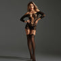Bodystocking ażurowy z pończochami na wyjątkowe okazje Shanti Czarny FREESIZE