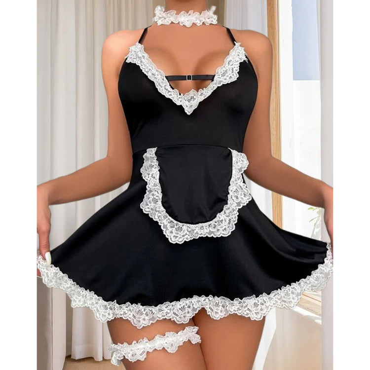 Strój pokojówki z koronkami na tematyczne imprezy Thekla Czarny