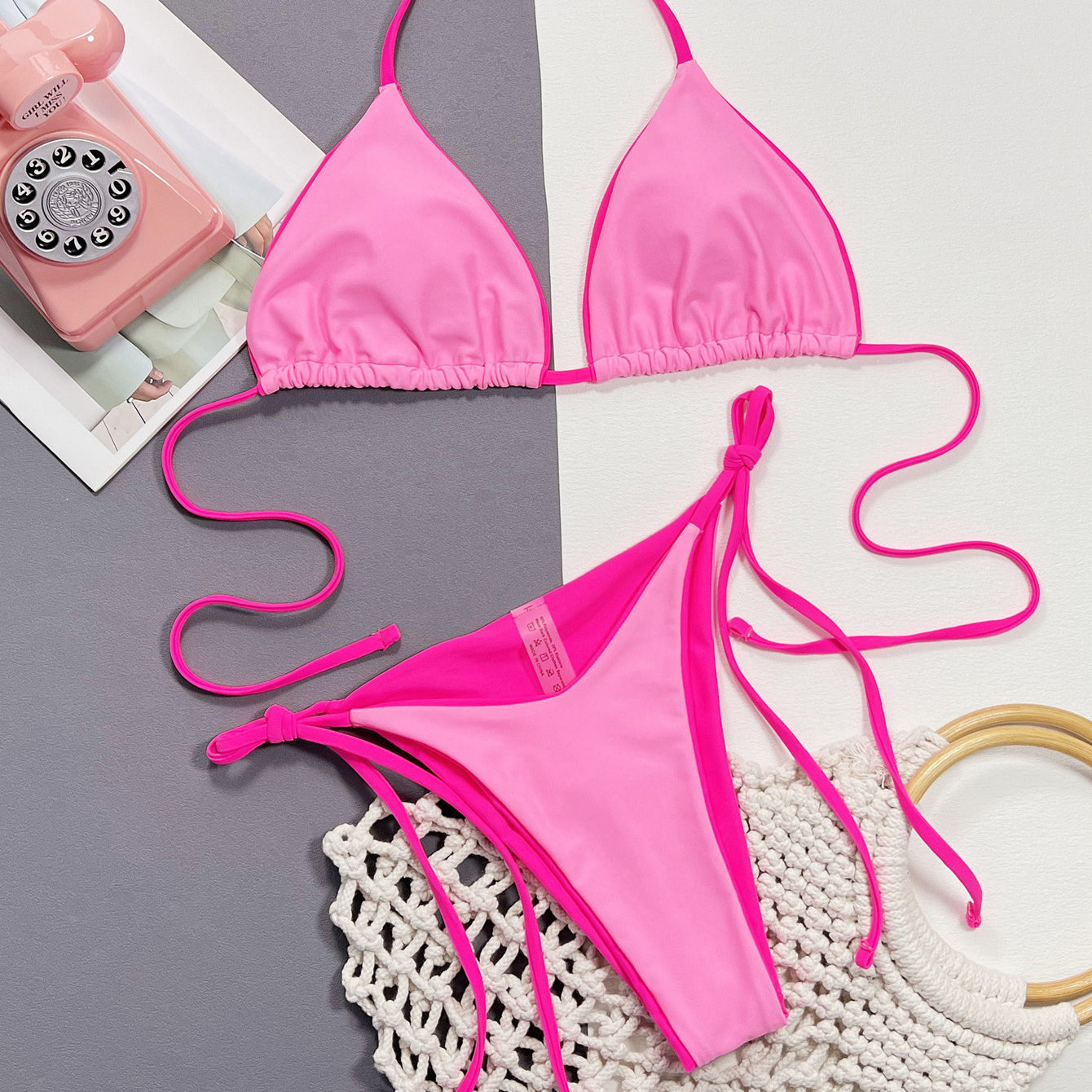 Bikini plażowe z regulowanymi sznureczkami Fawn Różowy