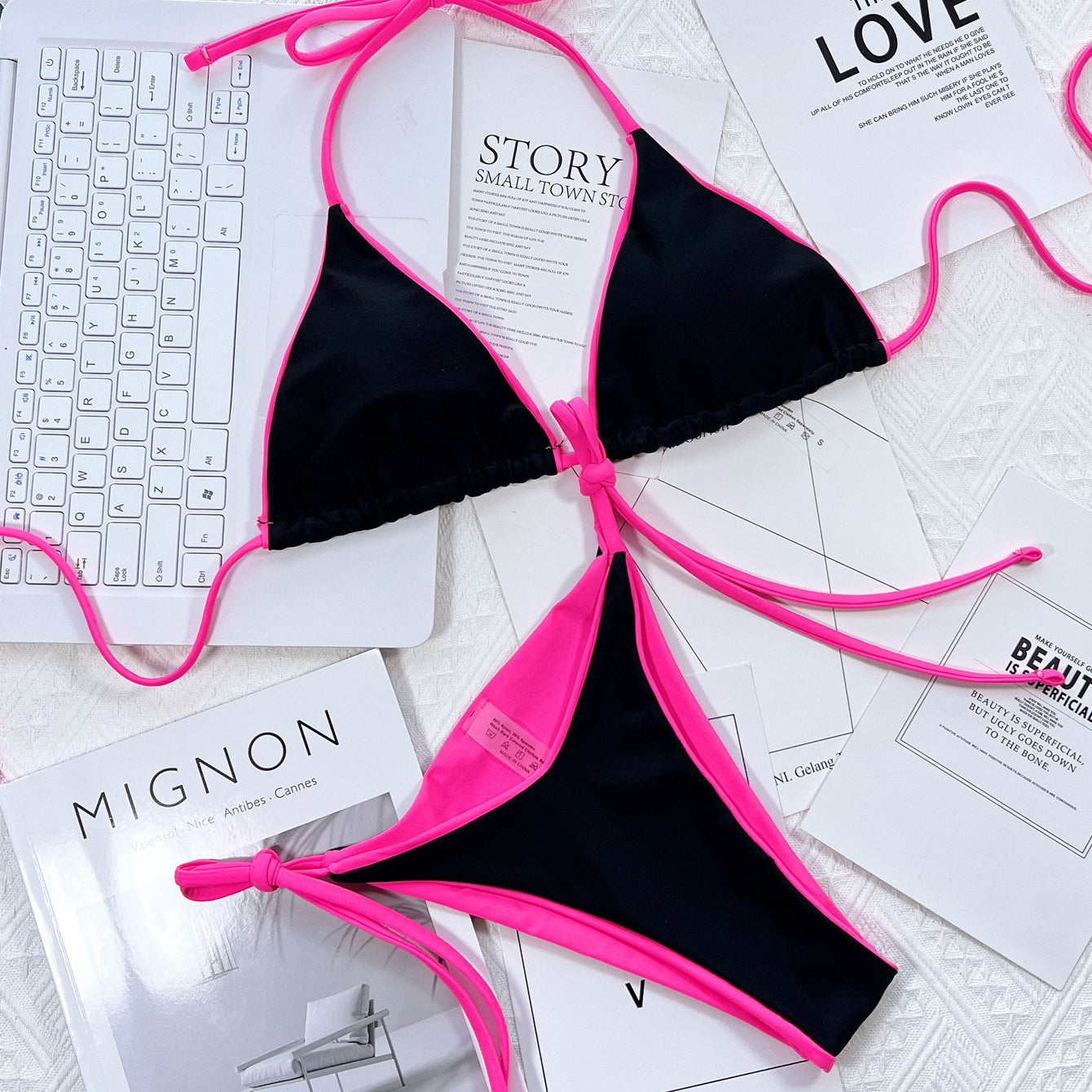 Bikini plażowe z regulowanymi sznureczkami Fawn Czarny