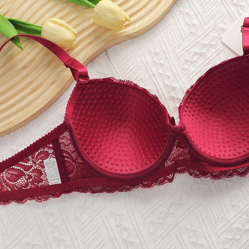 Komplet bielizny koronkowej push-up z satynowym wykończeniem Moran