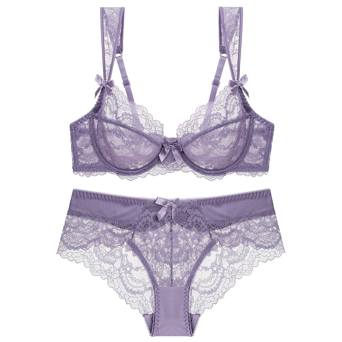 Komplet koronkowej bielizny ażurowej regulowane ramiączka Maxine Fioletowy