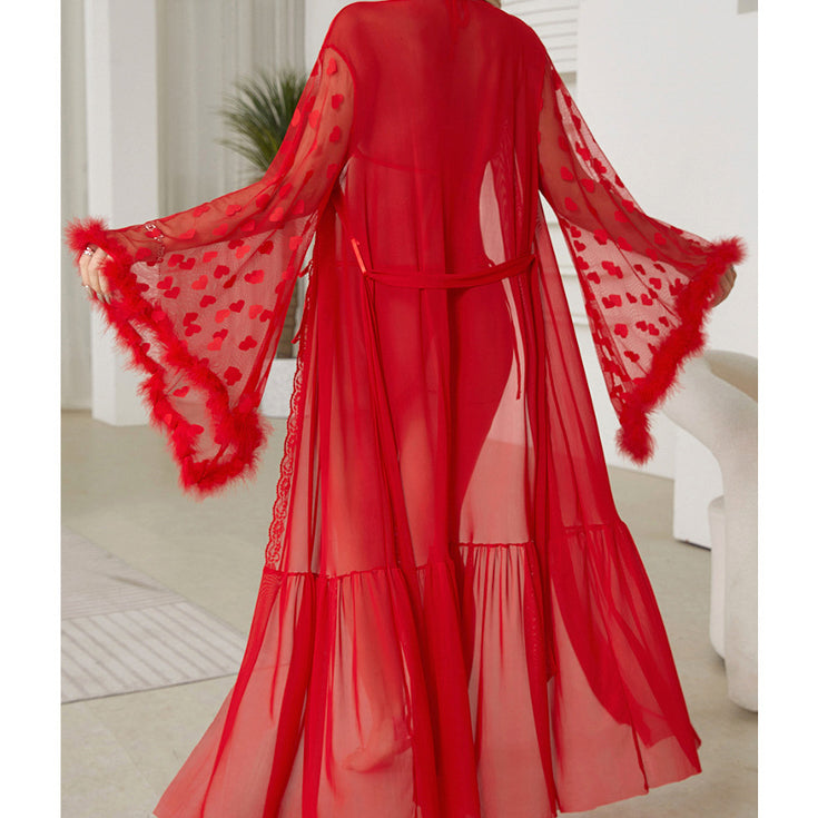 Szlafrok maxi z lekkiego materiału z długimi rękawami Oketa