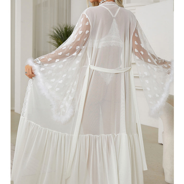 Szlafrok maxi z lekkiego materiału z długimi rękawami Oketa