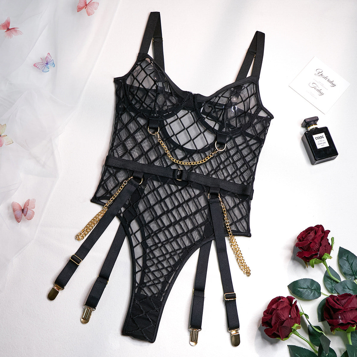 Body damskie z geometrycznym wzorem na ramiączkach Zoe Czarny