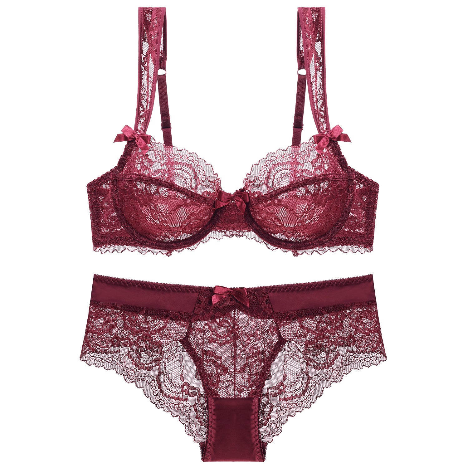 Komplet bielizny z koronki na romantyczne wieczory Eirini Bordowy